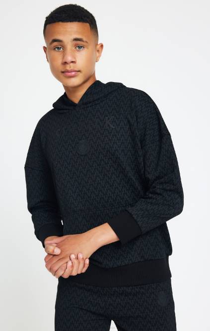 fantje SikSilk x Prevelik pulover s kapuco s črnim potiskom messi oblačila P00V288