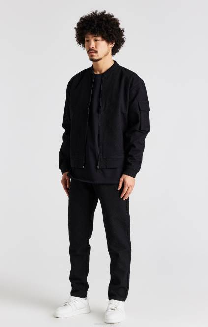 moški SikSilk črn ponovljeni logotip slim fit denim jeans oblačila P00V546