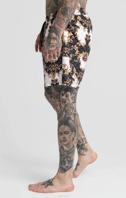 moški SikSilk črno bele beneške kratke kopalke oblačila P00V615