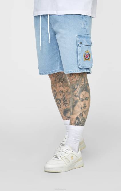 moški SikSilk modra kratka jeansa z elastiko v pasu oblačila P00V588