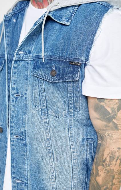 moški SikSilk izpiranje in majica iz jeansa oblačila P00V473