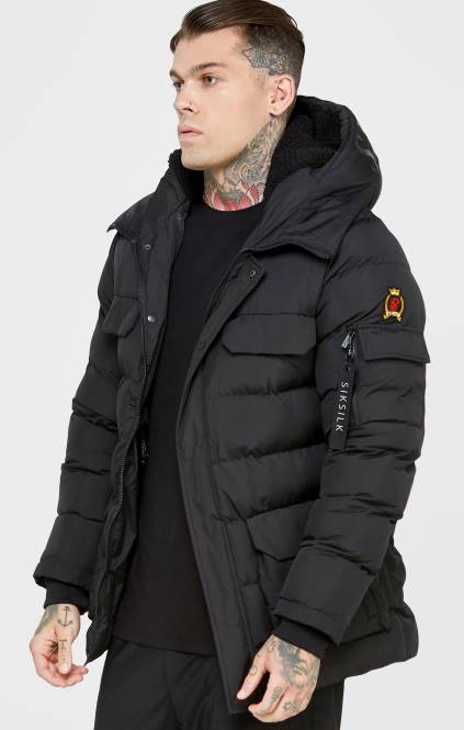 moški SikSilk črn parka plašč oblačila P00V480