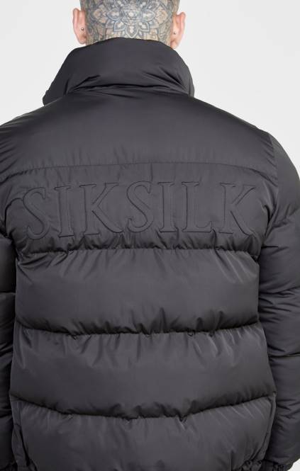 moški SikSilk črna jakna z vtisnjenim logotipom oblačila P00V479