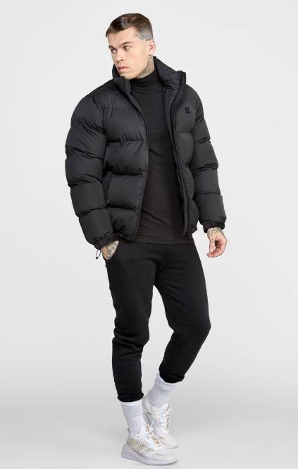 moški SikSilk črna jakna z vtisnjenim logotipom oblačila P00V479