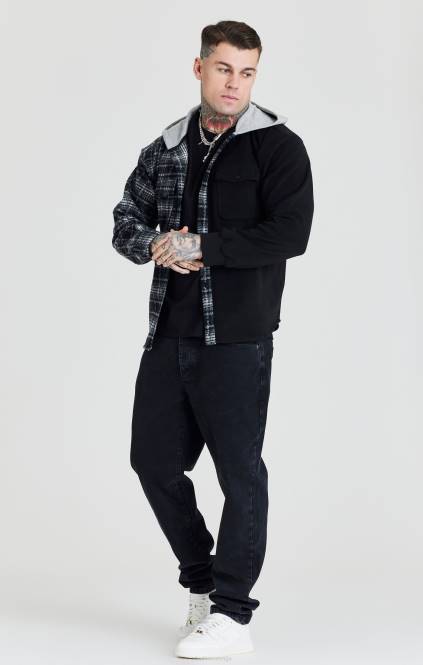 moški SikSilk črna kontrastna majica s kapuco oblačila P00V490