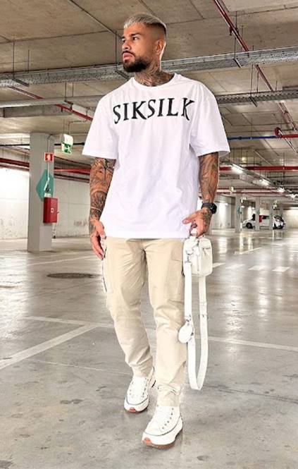 moški SikSilk bela majica sproščenega kroja oblačila P00V406
