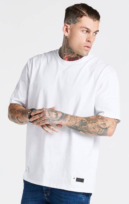 moški SikSilk bela oversized majica oblačila P00V410