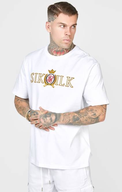 moški SikSilk bela prevelika majica z grbom oblačila P00V376