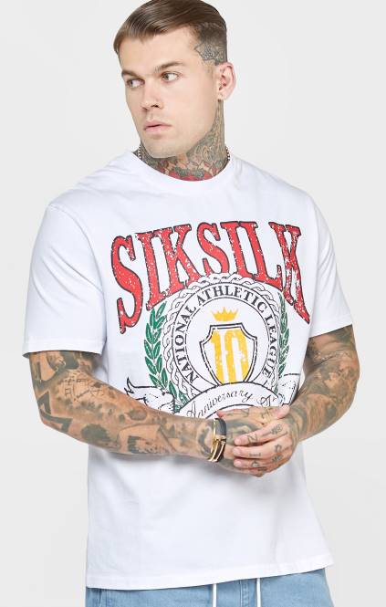 moški SikSilk bela univerzitetna velika majica s kratkimi rokavi oblačila P00V394
