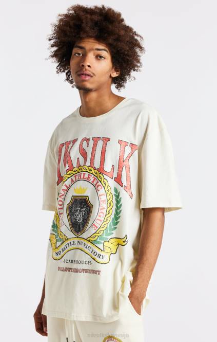 moški SikSilk prevelika majica s kratkimi rokavi v ecru univerzitetnem tisku oblačila P00V409