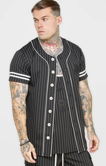 moški SikSilk črn baseball dres oblačila P00V390