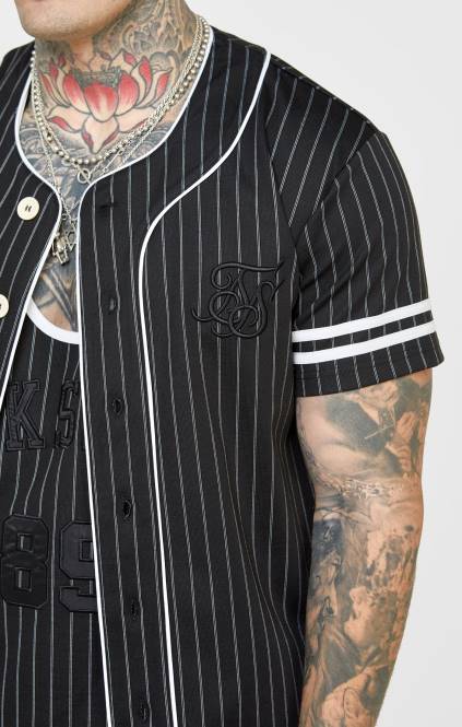 moški SikSilk črn baseball dres oblačila P00V390