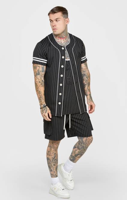 moški SikSilk črn baseball dres oblačila P00V390