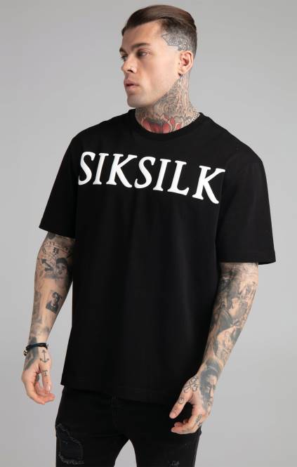 moški SikSilk črna majica sproščenega kroja oblačila P00V407