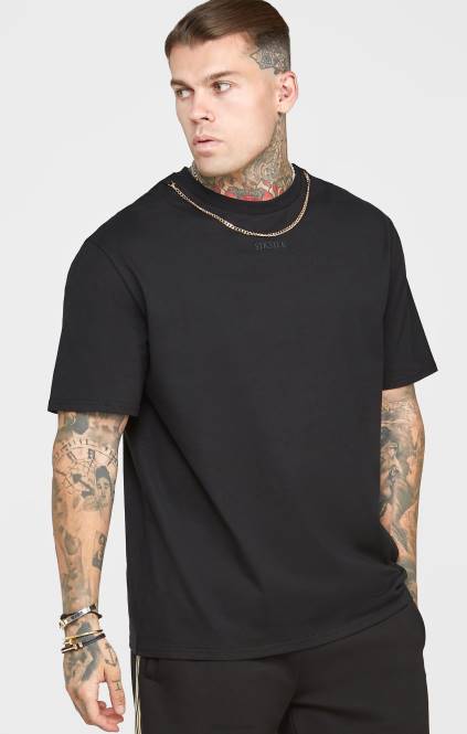 moški SikSilk črna oversize majica z verigo oblačila P00V387