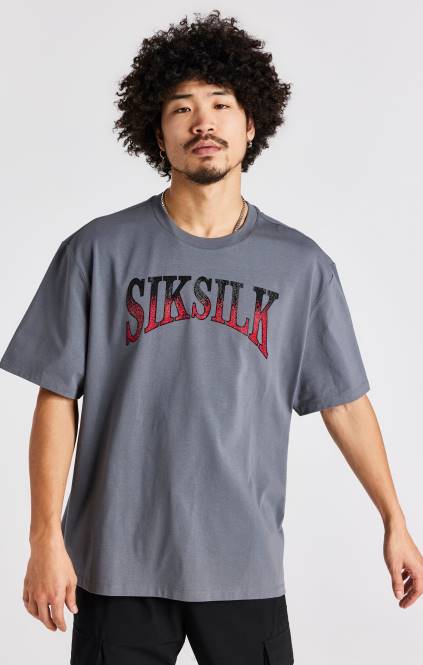 moški SikSilk siva majica s kratkimi rokavi s kamenčki oblačila P00V400
