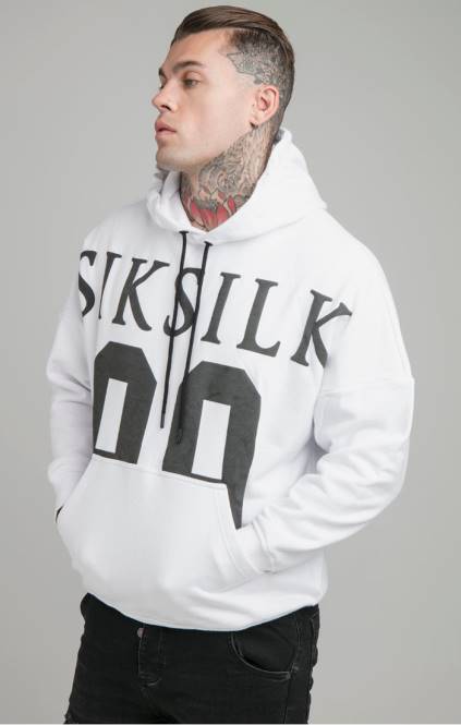 moški SikSilk bel pulover s kapuco sproščenega kroja na spuščenih ramenih oblačila P00V460