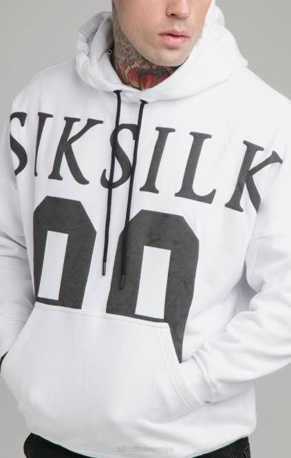 moški SikSilk bel pulover s kapuco sproščenega kroja na spuščenih ramenih oblačila P00V460