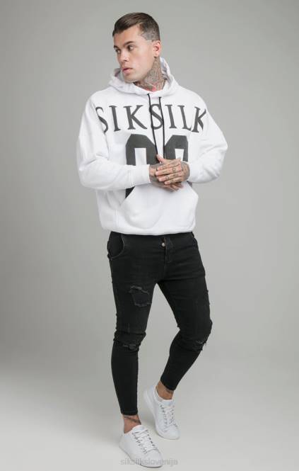 moški SikSilk bel pulover s kapuco sproščenega kroja na spuščenih ramenih oblačila P00V460