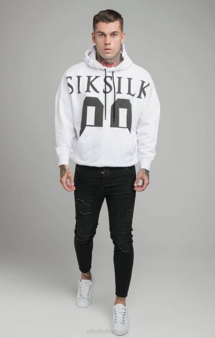 moški SikSilk bel pulover s kapuco sproščenega kroja na spuščenih ramenih oblačila P00V460