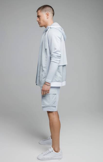 moški SikSilk modra majica s kapuco iz zmečkanega najlona z zadrgo oblačila P00V455