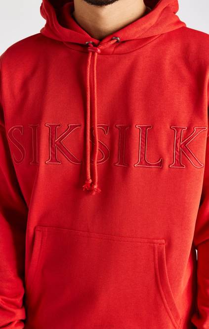 moški SikSilk rdeč pulover s kapuco z našitki oblačila P00V424