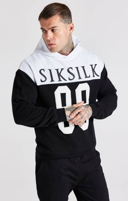 moški SikSilk črn prevelik pulover s kapuco z retro potiskom 89 oblačila P00V457