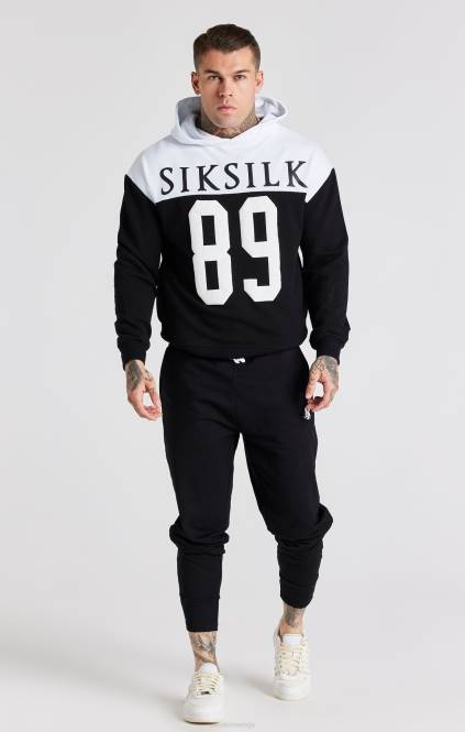 moški SikSilk črn prevelik pulover s kapuco z retro potiskom 89 oblačila P00V457