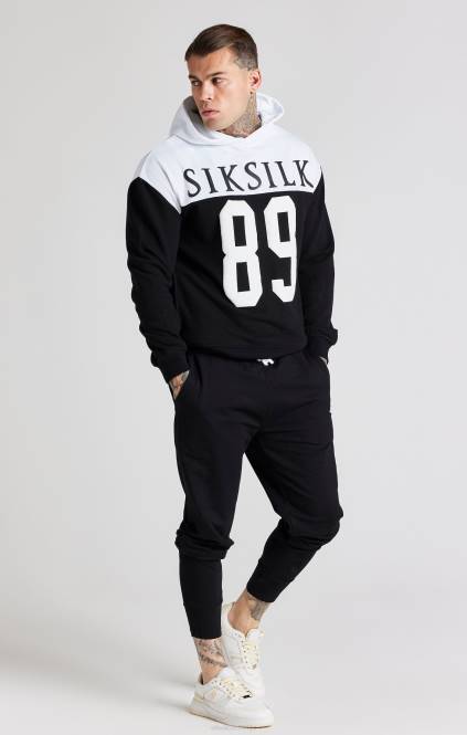 moški SikSilk črn prevelik pulover s kapuco z retro potiskom 89 oblačila P00V457
