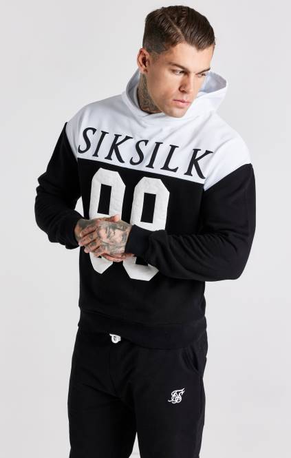 moški SikSilk črn prevelik pulover s kapuco z retro potiskom 89 oblačila P00V457