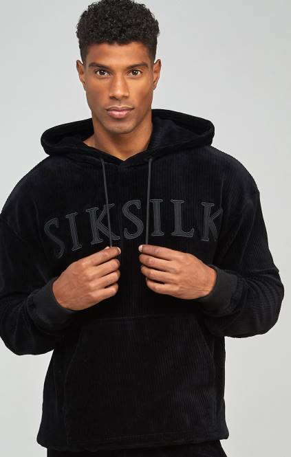 moški SikSilk črn pulover s kapuco z logotipom in logotipom oblačila P00V414