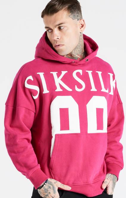 moški SikSilk roza pulover s kapuco sproščenega kroja oblačila P00V459
