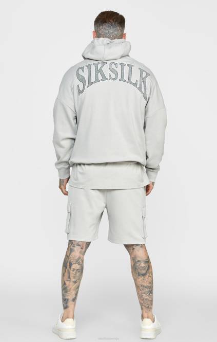 moški SikSilk velik pulover s kapuco s sivim univerzitetnim potiskom oblačila P00V443