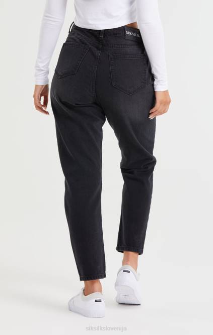 ženske SikSilk izprane črne kavbojke mama jean z razpokanimi rokavi oblačila P00V191