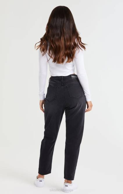 ženske SikSilk izprane črne kavbojke mama jean z razpokanimi rokavi oblačila P00V191