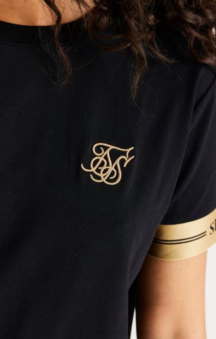 ženske SikSilk črna majica s kratkimi rokavi oblačila P00V143