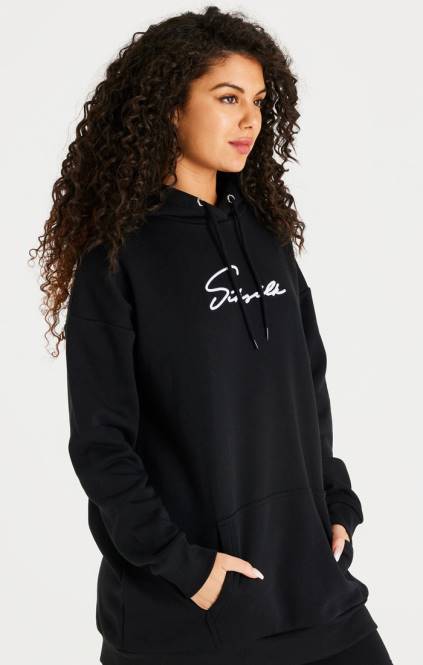 ženske SikSilk črna oversize obleka s kapuco oblačila P00V154