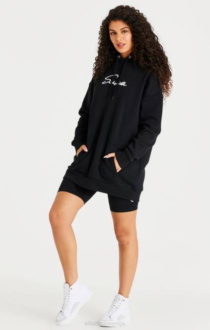 ženske SikSilk črna oversize obleka s kapuco oblačila P00V154
