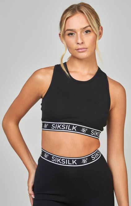 ženske SikSilk črna majica z osnovnim trakom oblačila P00V31