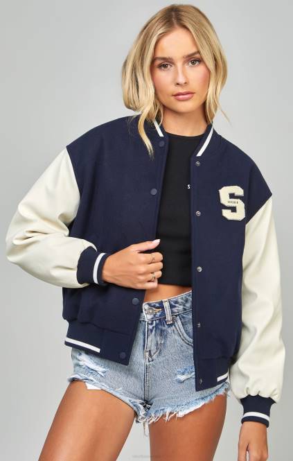ženske SikSilk mornarsko modra univerzitetna bomber jakna oblačila P00V131