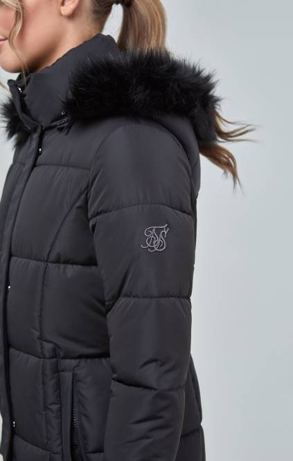 ženske SikSilk črna podložena parka s parangalom oblačila P00V129
