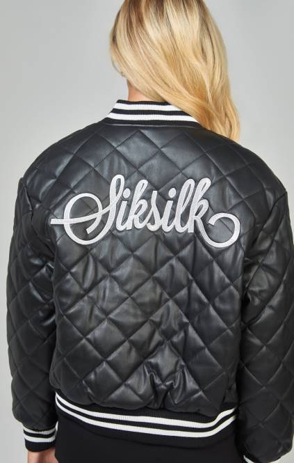 ženske SikSilk črna pu prešita univerzitetna jakna oblačila P00V135
