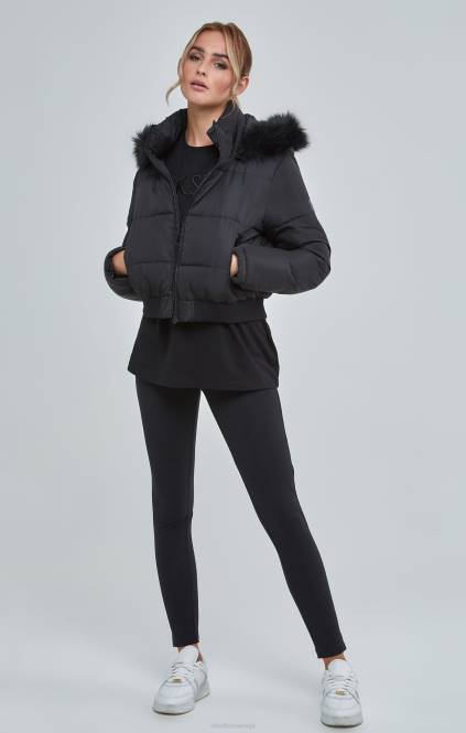 ženske SikSilk črna skrajšana parka oblačila P00V127