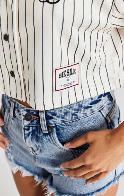 ženske SikSilk bejzbolski dres ecru crop oblačila P00V33