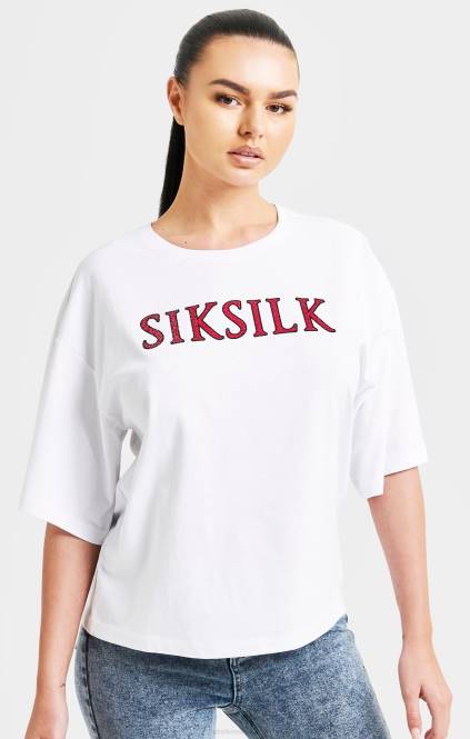 ženske SikSilk bela bleščeča škatlasta majica s kratkimi rokavi oblačila P00V35