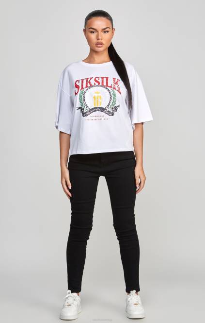 ženske SikSilk bela univerzitetna majica s kratkimi rokavi oblačila P00V53