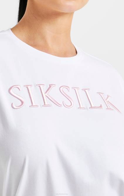 ženske SikSilk bela vezena fantovska majica s kratkimi rokavi oblačila P00V69