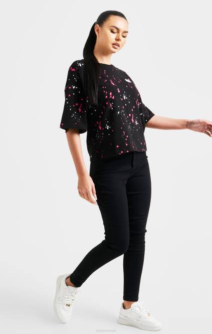 ženske SikSilk majica s kratkimi rokavi s črno barvo oblačila P00V67