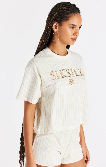 ženske SikSilk majica s črtami ecru oblačila P00V26