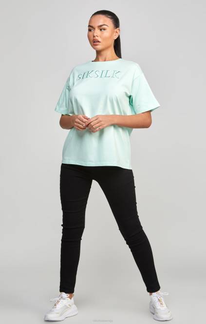 ženske SikSilk mint vezena fantovska majica s kratkimi rokavi oblačila P00V64
